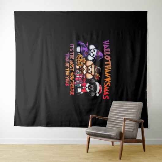 プードルハロウィーン感謝祭クラシッククリスマスT- タペストリー (インサイチュ(横))