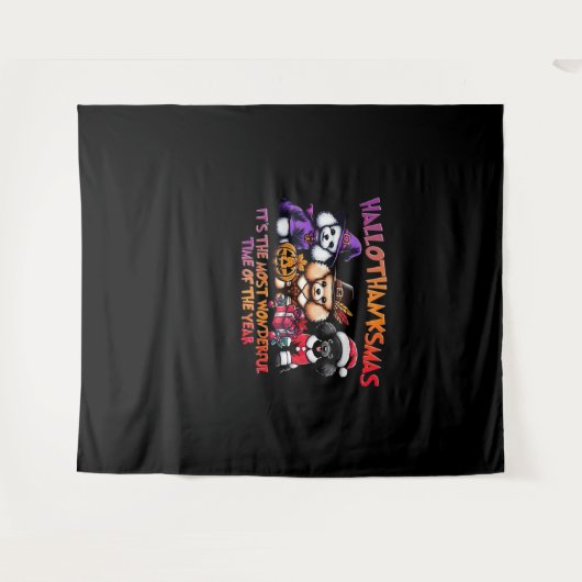 プードルハロウィーン感謝祭クラシッククリスマスT- タペストリー (正面(横))