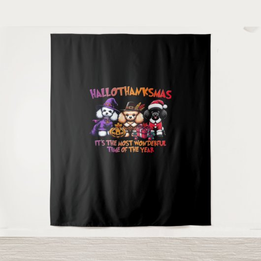 プードルハロウィーン感謝祭クラシッククリスマスT- タペストリー (正面)