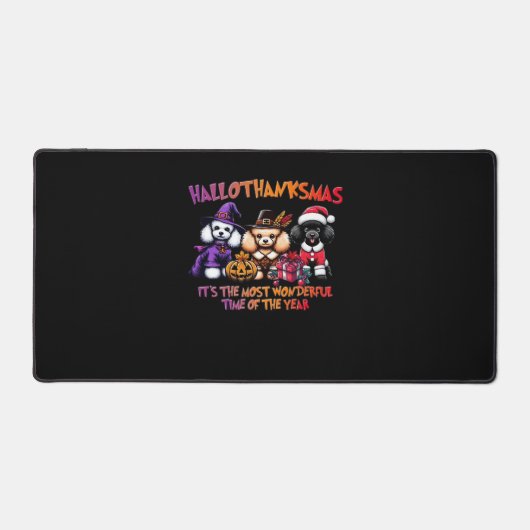 プードルハロウィーン感謝祭クラシッククリスマスT- デスクマット (正面)