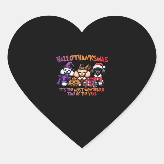 プードルハロウィーン感謝祭クラシッククリスマスT- ハートシール (正面)