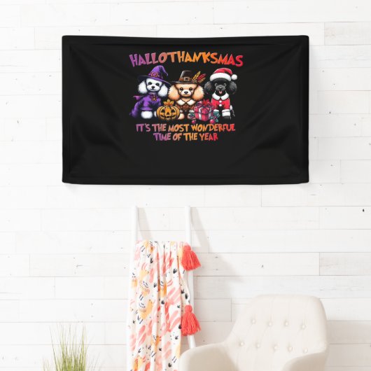 プードルハロウィーン感謝祭クラシッククリスマスT- 横断幕 (インサイチュ)