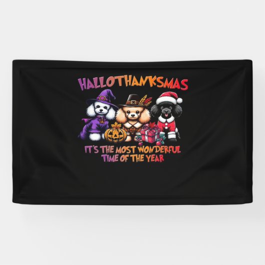 プードルハロウィーン感謝祭クラシッククリスマスT- 横断幕 (横)