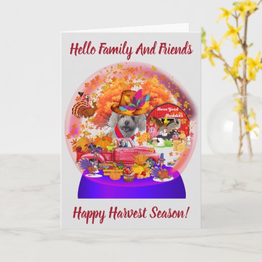 プードルハーベスト感謝祭シーズングリーティングカード カード (黄色い花)