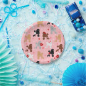 プードルバレンタインパターン ペーパープレート (パーティー)