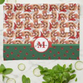 プードルパターンモノグラムクリスマスドッグ キッチンタオル (折り畳み)