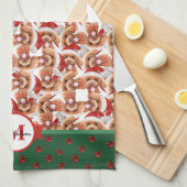 プードルパターンモノグラムクリスマスドッグ キッチンタオル (四つ折り)