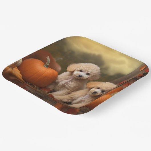 プードルパピーオータムデライトカボチャ ペーパープレート (傾斜あり)