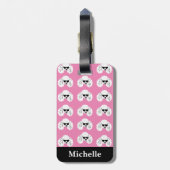プードルパーソナライズされたパタンかわいいピンク ラゲッジタグ (裏面縦)