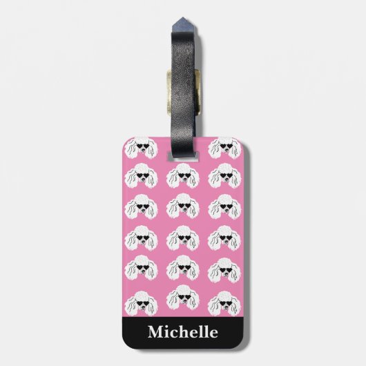 プードルパーソナライズされたパタンかわいいピンク ラゲッジタグ (裏面縦)