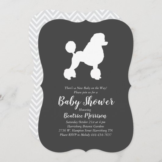 プードルパーティーベビーシャワー 招待状 (正面/裏面)