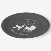 プードルフランスのドッグ赤ちゃんシャワーパピーグレー ペーパープレート (アングル)