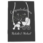 プードルフランスのドッグ赤ちゃんシャワーパピーグレー ミディアムペーパーバッグ (正面)