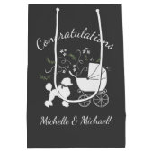 プードルフランスのドッグ赤ちゃんシャワーパピーグレー ミディアムペーパーバッグ (裏面)