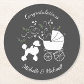 プードルフランスのドッグ赤ちゃんシャワーパピーグレー ラウンドペーパーコースター (正面)