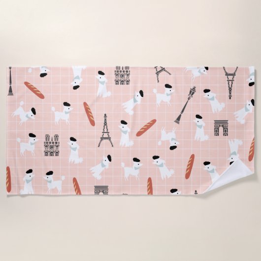 プードルフランスのビーチタオル ビーチタオル (正面)