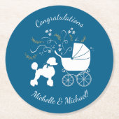 プードルフランスのベビーシャワードッグパピーブルーボーイ ラウンドペーパーコースター (正面)