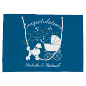 プードルフランスのベビーシャワードッグパピーブルーボーイ ラージペーパーバッグ (裏面)