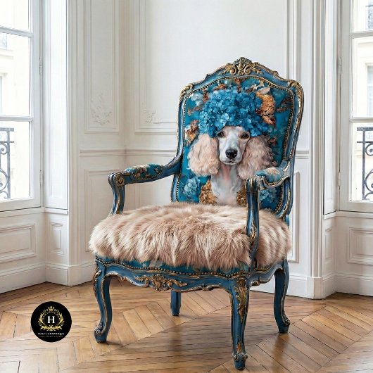 プードルフランスのポートレートブルーアジサイ・デクページ 薄葉紙