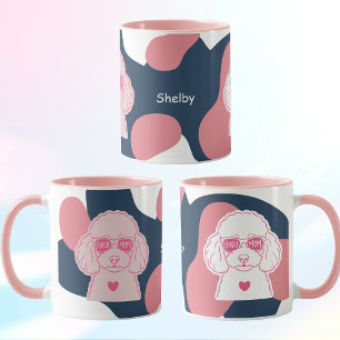 プードルマグカップ|カスタムネーム ピンクの犬サングラス マグカップ