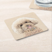 プードルミニチュアアプリコットクリームブラウンドッグアート スクエアペーパーコースター (アングル)