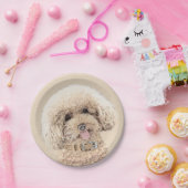 プードルミニチュアアプリコットクリームブラウンドッグアート ペーパープレート (パーティー)