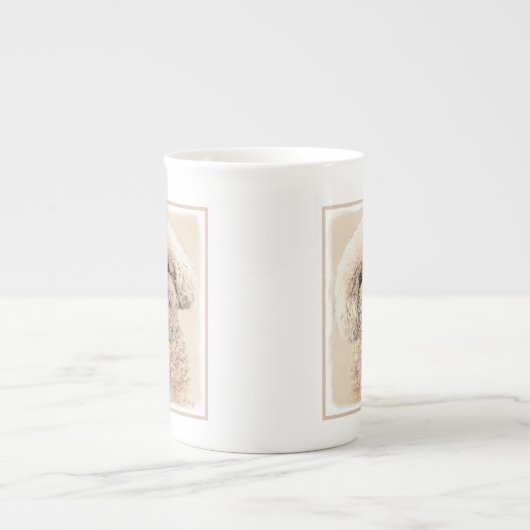 プードルミニチュアアプリコットクリームブラウンドッグアート ボーンチャイナマグカップ (正面)