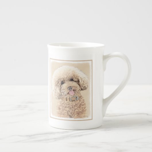 プードルミニチュアアプリコットクリームブラウンドッグアート ボーンチャイナマグカップ (右)