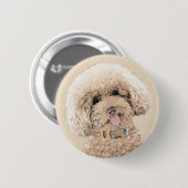 プードルミニチュアアプリコットクリームブラウンドッグアート 缶バッジ (正面&裏面)