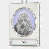 プードルミニチュアトイシルバーグレーブルードッグアートシルヴ シルバープレートバナーオーナメント (左)