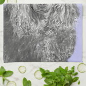 プードルミニチュアトイシルバーグレーブルードッグアート キッチンタオル (折り畳み)