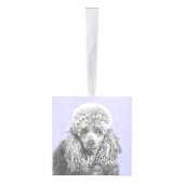 プードルミニチュアトイシルバーグレーブルードッグアート キューブオーナメント (右)