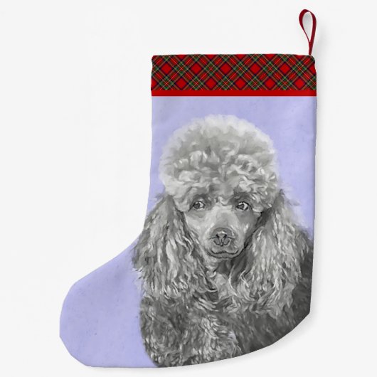 プードルミニチュアトイシルバーグレーブルードッグアート スモールクリスマスストッキング (裏面)