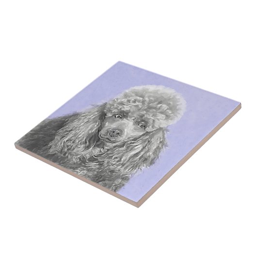 プードルミニチュアトイシルバーグレーブルードッグアート タイル (側面)