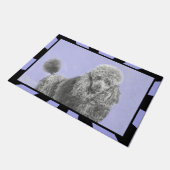 プードルミニチュアトイシルバーグレーブルードッグアート ドアマット (アングル)