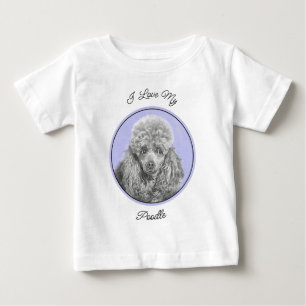 プードルミニチュアトイシルバーグレーブルードッグアート ベビーTシャツ