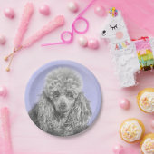 プードルミニチュアトイシルバーグレーブルードッグアート ペーパープレート (パーティー)