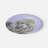 プードルミニチュアトイシルバーグレーブルードッグアート ペーパープレート (アングル)