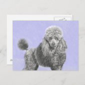 プードルミニチュアトイシルバーグレーブルードッグアート ポストカード (正面/裏面)
