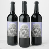 プードルミニチュアトイシルバーグレーブルードッグアート ワインラベル (ボトル)