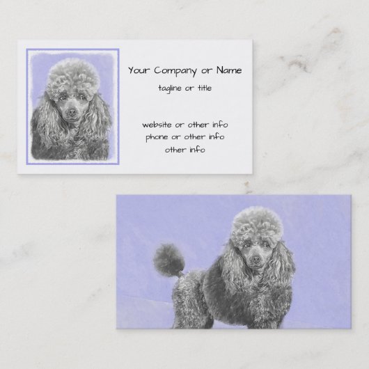 プードルミニチュアトイシルバーグレーブルードッグアート 名刺 (正面/裏面)