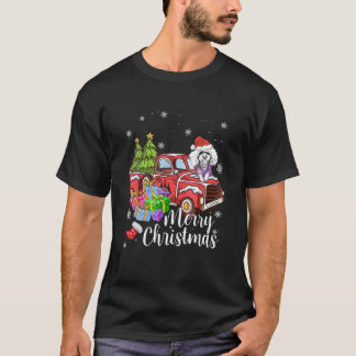 プードルライディングレッドトラッククリスマスメリークリスマス Tシャツ