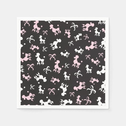 プードルラブピンクとブラック スタンダードカクテルナプキン (正面)