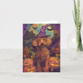 プードル不気味ドグハロウィーン魔女とカボチャ カード (正面)