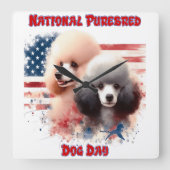 プードル付き全国ピュレーブルドッグデイお祝い スクエア壁時計 (正面)