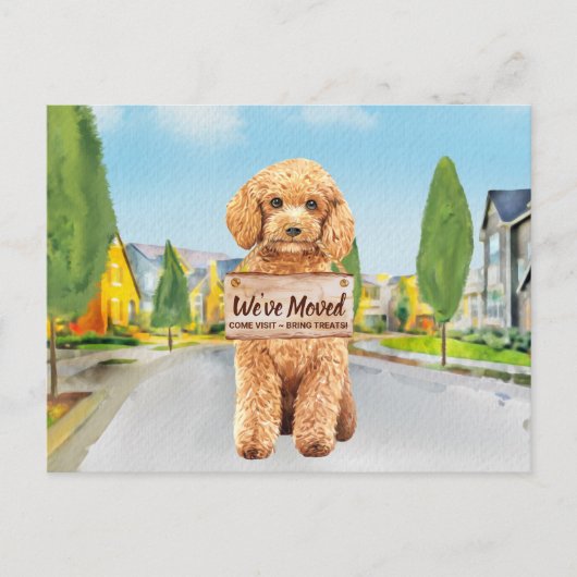 プードル引っ越しました新しいアドレスかわいい犬の移動 案内ポストカード (正面)