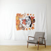 プードル感謝祭ドリンクコーヒー紅葉ポンプ タペストリー (インサイチュ(横))