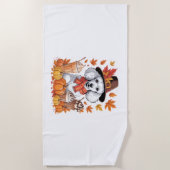 プードル感謝祭ドリンクコーヒー紅葉ポンプ ビーチタオル (正面)