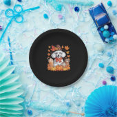 プードル感謝祭ドリンクコーヒー紅葉ポンプ ペーパープレート (パーティー)