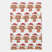 プードル犬がクリスマススターを育てる キッチンタオル (縦)